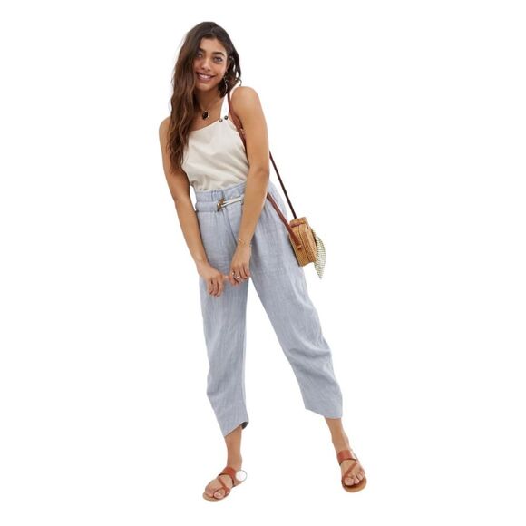 Free People Paradise High Rise Blue Pants Size Small Cotton Linen Blend - Picture 3 of 12